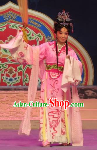 Chinese Ping Opera Hua Tan Apparels Costumes and Headpieces Legend of Love Traditional Pingju Opera Diva Zhi Nv Pink Dress Goddess Garment