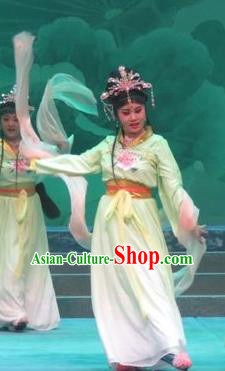 Chinese Ping Opera Xiaodan Apparels Costumes and Headpieces Legend of Love Traditional Pingju Opera Young Lady Goddess Dress Garment