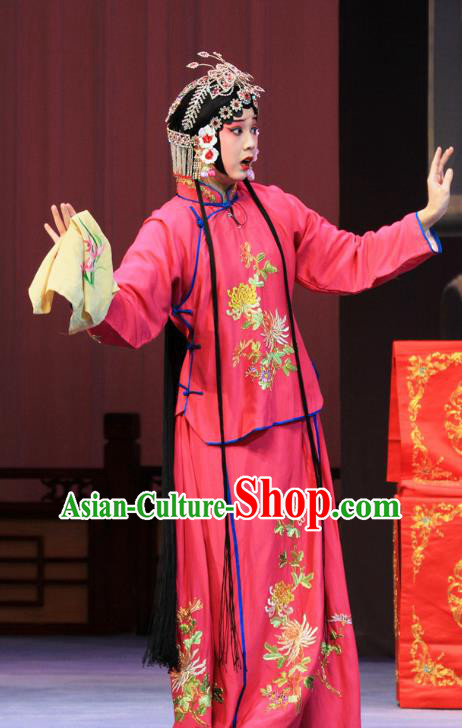 Chinese Ping Opera Xiaodan Apparels Costumes and Headpieces Linjiang Post Traditional Pingju Opera Young Lady Rosy Dress Garment