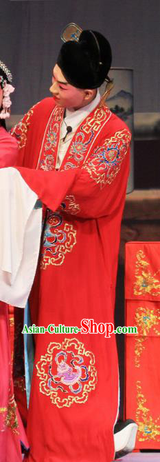 Linjiang Post Chinese Ping Opera Groom Costumes and Headwear Pingju Opera Young Male Apparels Scholar Cui Tong Clothing