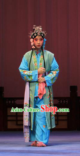Chinese Ping Opera Maidservant Apparels Costumes and Headpieces Linjiang Post Traditional Pingju Opera Xiaodan Dress Garment