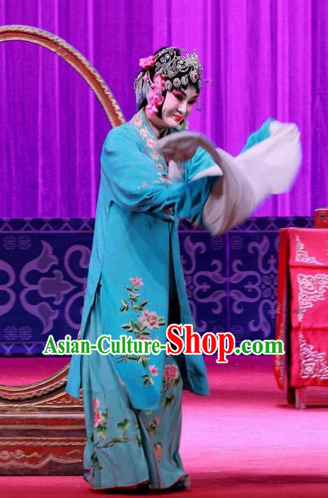 Chinese Ping Opera Actress Apparels Costumes and Headpieces Remember Back to the Cup Traditional Pingju Opera Diva Wang Yuying Blue Dress Garment