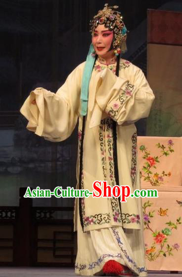 Chinese Ping Opera Huadan Apparels Costumes and Headpieces Remember Back to the Cup Traditional Pingju Opera Actress White Dress Garment