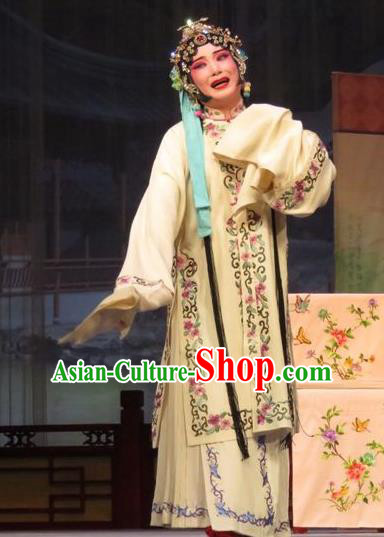 Chinese Ping Opera Huadan Apparels Costumes and Headpieces Remember Back to the Cup Traditional Pingju Opera Actress White Dress Garment