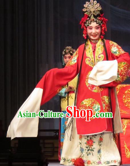 Chinese Ping Opera Remember Back to the Cup Bride Apparels Costumes and Headpieces Traditional Pingju Opera Diva Wang Yuying Red Dress Garment