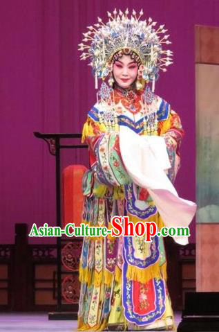 Chinese Ping Opera The Arrogant Princess Diva Apparels Costumes and Headdress Traditional Pingju Opera Garment Hua Tan Embroidered Dress