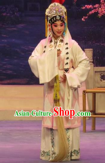Chinese Ping Opera Actress Apparels Costumes and Headdress Peach Blossom Temple Traditional Pingju Opera Taoist Nun Chen Miaochan Dress Garment