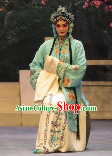 Chinese Ping Opera Diva Apparels Costumes and Headdress Peach Blossom Temple Traditional Pingju Opera Huadan Dress Actress Garment