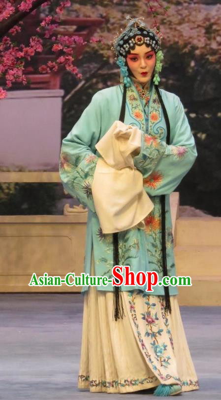 Chinese Ping Opera Diva Apparels Costumes and Headdress Peach Blossom Temple Traditional Pingju Opera Huadan Dress Actress Garment