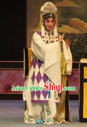 Chinese Ping Opera Taoist Nun Chen Miaochan Apparels Costumes and Headdress Peach Blossom Temple Traditional Pingju Opera Diva Dress Garment