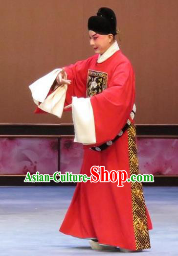 Peach Blossom Temple Chinese Ping Opera Young Male Costumes and Headwear Pingju Opera Xiaosheng Apparels Scholar Official Clothing