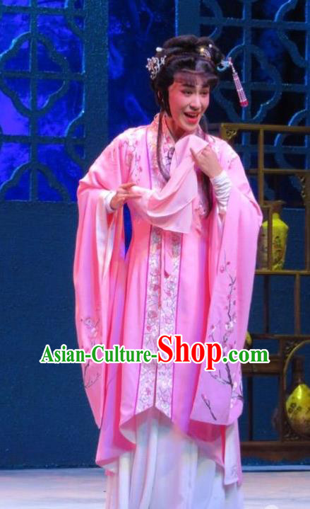Chinese Ping Opera Lin Daiyu Apparels Costumes and Headpieces Baoyu and Daiyu Traditional Pingju Opera Hua Tan Dress Garment