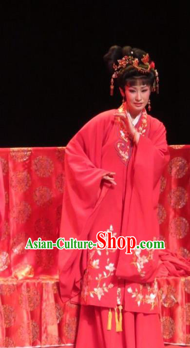 Chinese Ping Opera Actress Xue Baochai Countess Costumes and Headpieces Baoyu and Daiyu Traditional Pingju Opera Diva Red Dress Garment Wedding Apparels