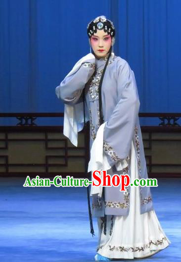 Chinese Ping Opera Diva Costumes Apparels and Headpieces Traditional Pingju Opera Young Female Grey Dress Garment