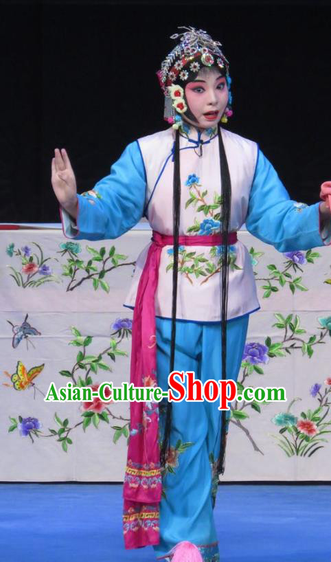 Chinese Ping Opera Young Lady Costumes Apparels and Headpieces Traditional Pingju Opera Xiaodan Maidservant Dress Garment