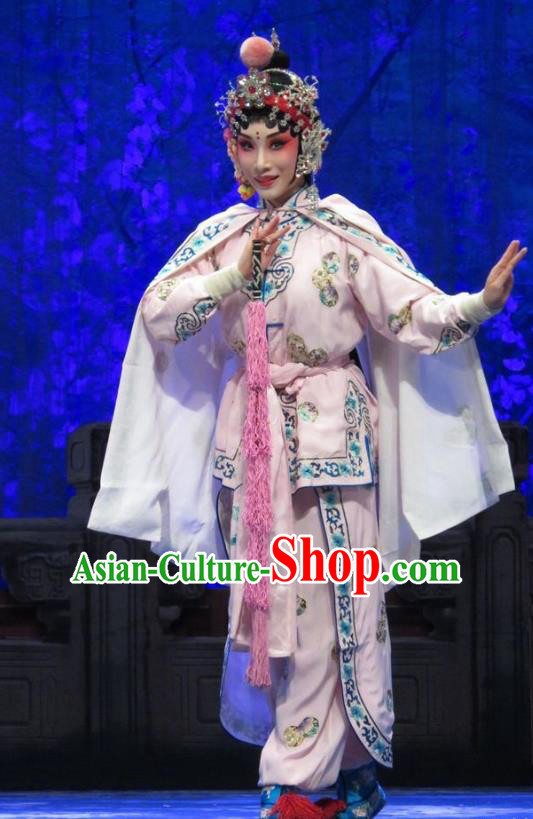 Chinese Ping Opera Swordsplay Female Costumes Apparels and Headpieces Yang Bajie You Chun Traditional Pingju Opera Martial Lady Dress Garment