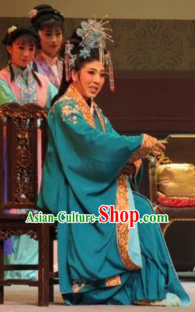 Chinese Ping Opera Noble Dame Apparels Costumes and Headpieces Baoyu and Daiyu Traditional Pingju Opera Female Green Dress Garment