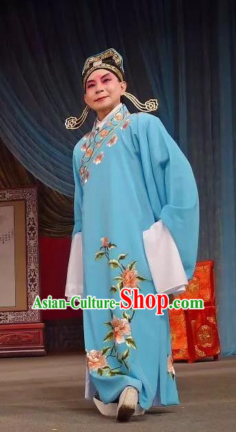 Chong Yuan Ji Chinese Ping Opera Scholar An Keqin Costumes and Headwear Pingju Opera Xiaosheng Apparels Young Male Clothing