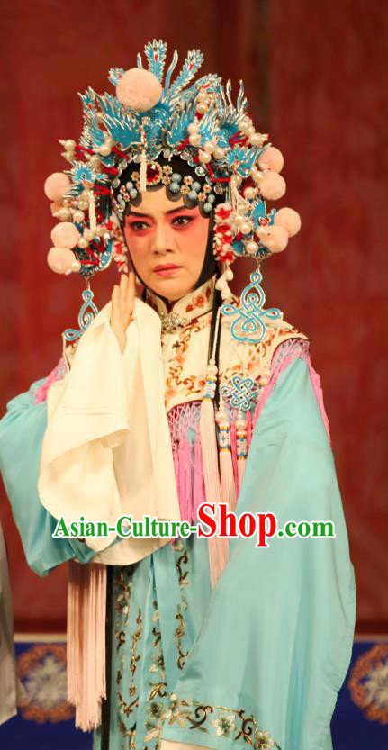 Chinese Ping Opera Hua Tan Princess Meng Ying Costumes Apparels and Headdress Ma Zhaoyi Traditional Pingju Opera Diva Dress Garment