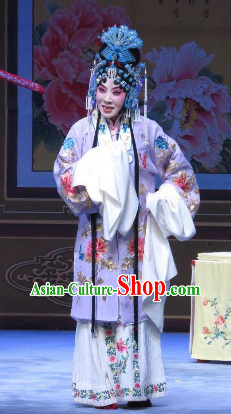 Chinese Ping Opera Diva Liu Jinding Apparels Costumes and Headpieces Traditional Pingju Opera San Kan Yu Mei Hua Tan Purple Dress Garment