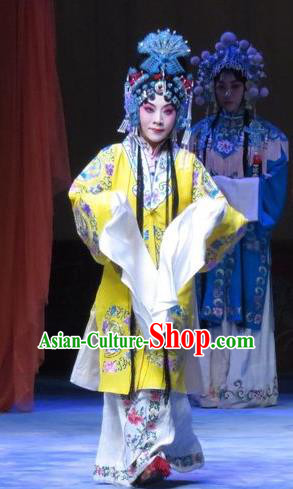 Chinese Ping Opera Hua Tan Apparels Costumes and Headpieces Traditional Pingju Opera San Kan Yu Mei Actress Diva Liu Jinding Yellow Dress Garment