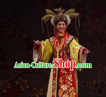 Chinese Ping Opera Actress Qing Dynasty Empress Costumes Apparels and Headdress Xiaozhuang Changge Traditional Pingju Opera Diva Dress Queen Garment