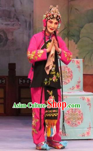 Chinese Ping Opera Young Beauty Costumes Apparels and Headpieces Embroidered Shoes Traditional Pingju Opera Actress Dress Garment