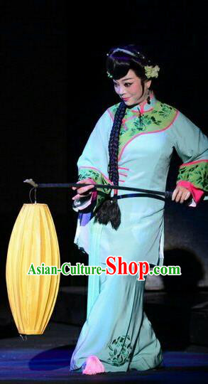 Chinese Ping Opera Servant Girl Costumes Apparels and Headdress Ji Yin Chuan Qi Traditional Pingju Opera Xiaodan Cui Huan Dress Garment