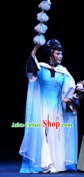 Chinese Ping Opera Widow Costumes Apparels and Headdress Ji Yin Chuan Qi Traditional Pingju Opera Hostess Leng Yuefang Dress Garment