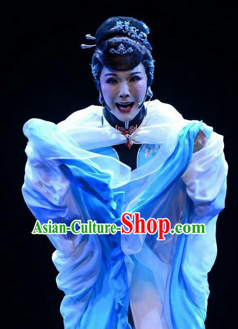 Chinese Ping Opera Widow Costumes Apparels and Headdress Ji Yin Chuan Qi Traditional Pingju Opera Hostess Leng Yuefang Dress Garment