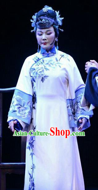 Chinese Ping Opera Young Female Widow Leng Yuefang Costumes Apparels and Headpieces Ji Yin Chuan Qi Traditional Pingju Opera Hostess Dress Garment