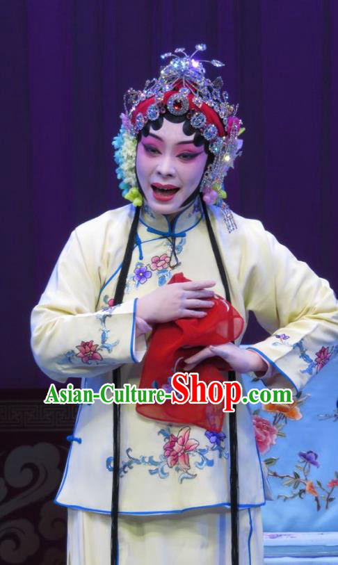 Chinese Ping Opera Diva Du Shiniang Costumes Apparels and Headpieces The Beautiful Courtesan Traditional Pingju Opera Hua Tan Dress Garment
