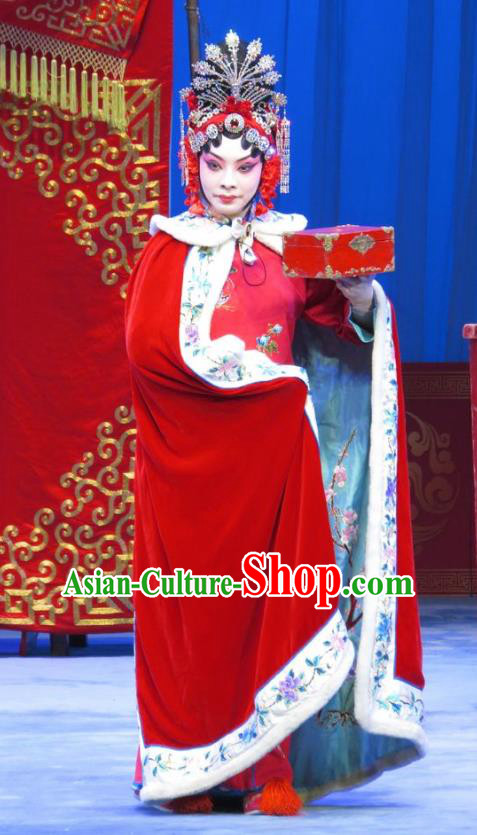 Chinese Ping Opera Hua Tan Du Shiniang Red Costumes Apparels and Headpieces The Beautiful Courtesan Traditional Pingju Opera Diva Dress Garment