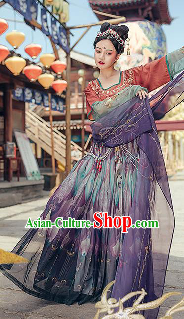 Chinese Traditional Tang Dynasty Hanfu Dress Ancient Royal Princess Embroidered Apparels Historical Costumes