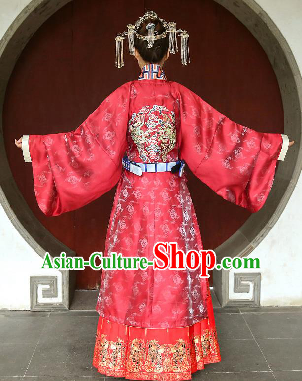 Chinese Traditional Ming Dynasty Bride Red Hanfu Robe Ancient Queen Historical Costumes Empress Apparels