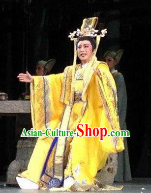 Chinese Yue Opera Niche Apparels Zhen Huan Shaoxing Opera Xiao Sheng Costumes Emperor Garment and Headwear