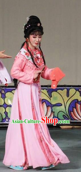 Chinese Shaoxing Opera Hua Tan Costumes Yue Opera Diva The Wrong Red Silk Zhan Liuyue Apparels Garment Young Lady Dress and Hair Accessories