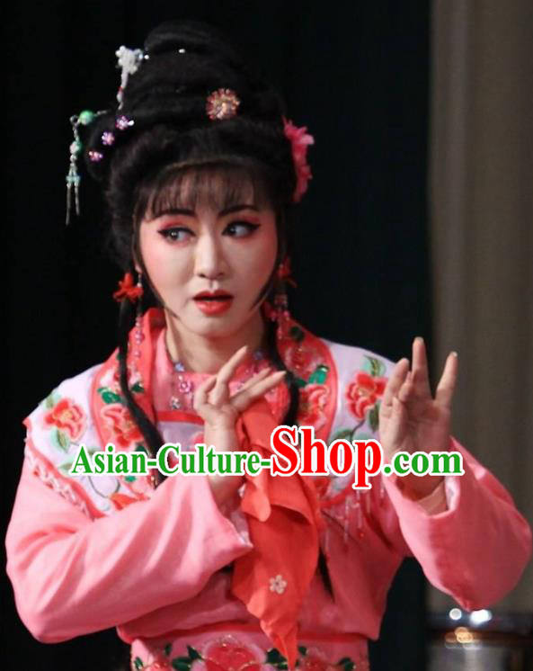 Chinese Shaoxing Opera Hua Tan Costumes Yue Opera Diva The Wrong Red Silk Zhan Liuyue Apparels Garment Young Lady Dress and Hair Accessories