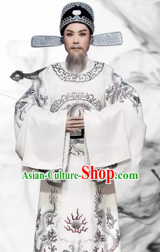 Chinese Yue Opera Official Zhou Ren Costumes Garment Shaoxing Opera Phoenix Tears Apparels Elderly Male Clothing and Hat
