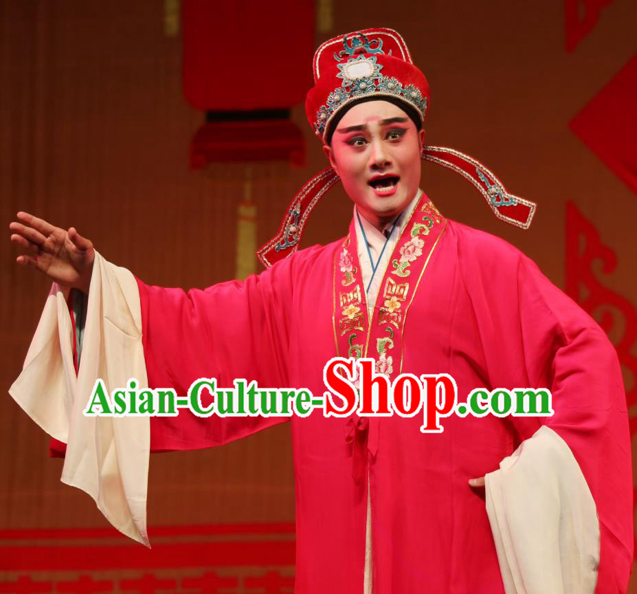 Chinese Yue Opera Scholar Wedding Embroidered Robe Costumes and Hat Shaoxing Opera A Tragic Marriage Young Male Xiao Sheng Apparels Garment