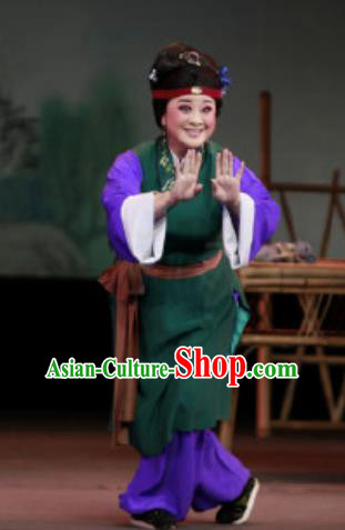 Chinese Shaoxing Opera Countrywoman Costumes Yue Opera Lao Dan The Wrong Red Silk Apparels Civilian Female Garment Dress and Headdress