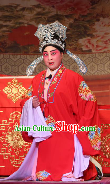 Chinese Yue Opera Young Male Zhang Qingyun Costumes Embroidered Robe and Hat Shaoxing Opera Xiao Sheng Apparels A Tragic Marriage Scholar Wedding Garment