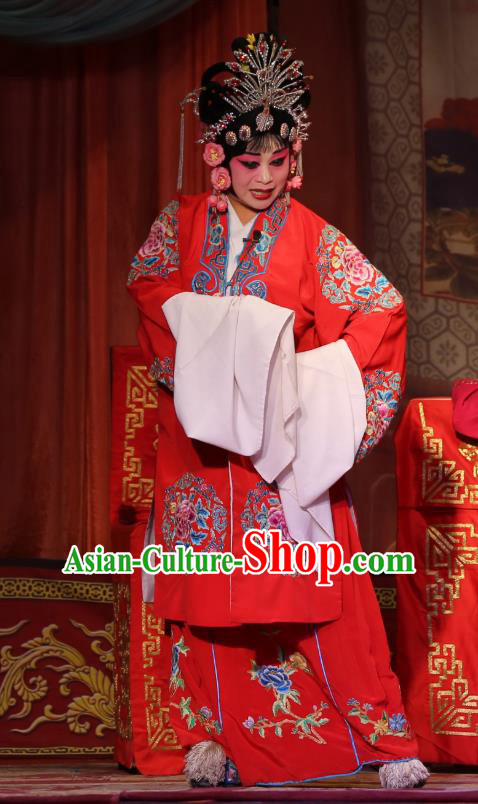 Chinese Shaoxing Opera Bride Hua Tan Red Dress Garment A Tragic Marriage Yue Opera Wang Lianjuan Costumes Actress Wedding Apparels and Headpieces