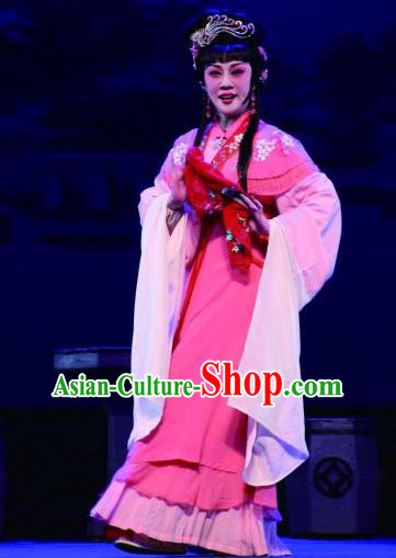 Chinese Shaoxing Opera Dan Rich Lady Rosy Dress Garment A Tragic Marriage Yue Opera Hua Tan Actress Costumes Apparels and Headpieces