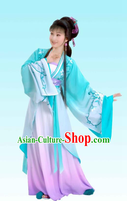Chinese Shaoxing Opera Hua Tan Lin Wuchen Blue Dress Garment The Legend of Pearl Zhen Zhu Chuan Qi Yue Opera Costumes Young Male Apparels and Hair Jewelry