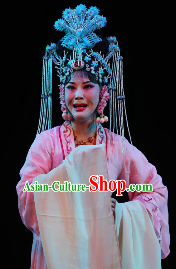 Chinese Shaoxing Opera Official Mistress Pink Dress Garment A Tragic Marriage Yue Opera Hua Dan Jiang Suping Costumes Apparels and Headwear
