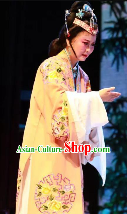Chinese Shaoxing Opera The Wrong Red Silk Countess Costumes Yue Opera Vieille Dame Garment Apparels and Headdress