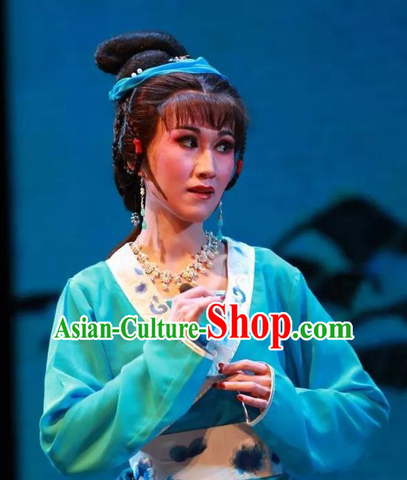 Chinese Shaoxing Opera Civilian Lady The Wrong Red Silk Costumes Yue Opera Countrywoman Garment Young Female Apparels and Headdress
