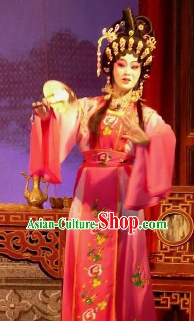 Chinese Shaoxing Opera The Wrong Red Silk Hua Tan Costumes Yue Opera Garment Young Beauty Apparels Nobility Female Dress and Headdress