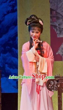 Chinese Shaoxing Opera Beauty Apparels Flirting Scholar Costumes Yue Opera Maidservant Dress Qiu Xiang Garment and Headpieces